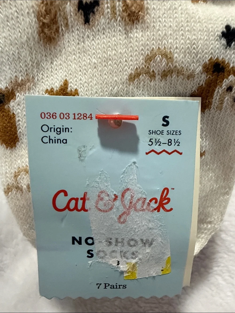 Cat & Jack Off-White Kids Socks with Brown Dog Pattern